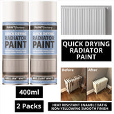 2X Paint Factory Quick Drying Radiator Paint White 400ml Spray Paint